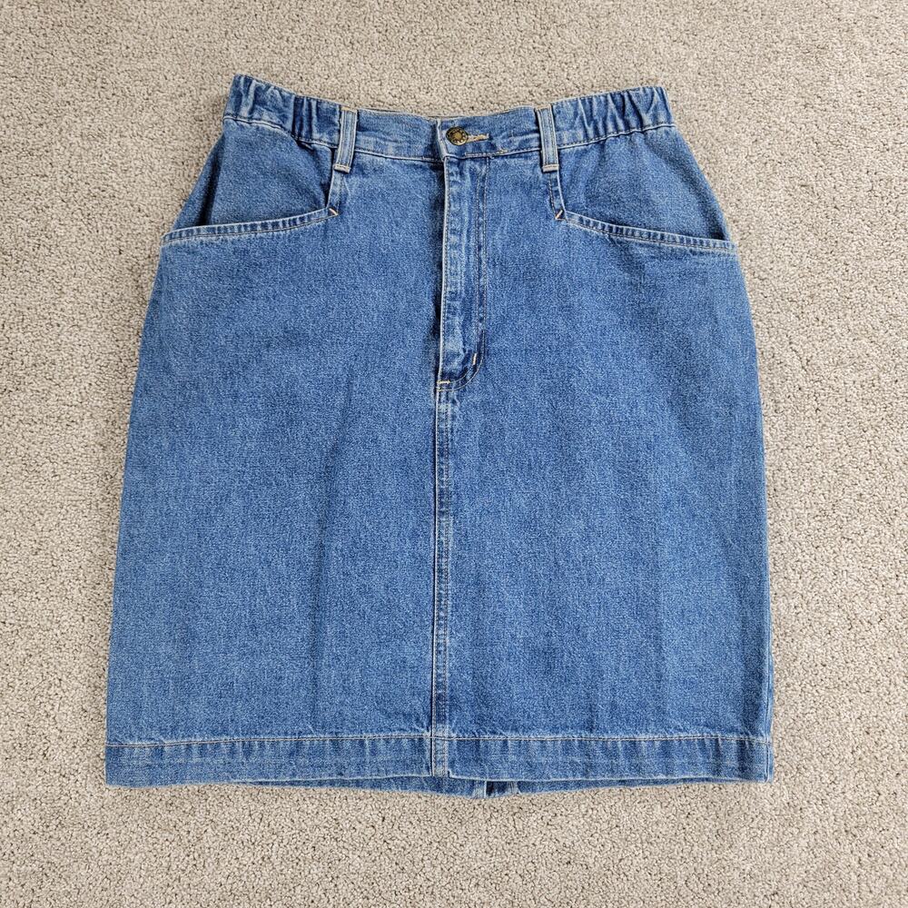 VTG Denim & Co Jean Skirt Womens 8 Blue Cotton Medium Wash Pockets USA